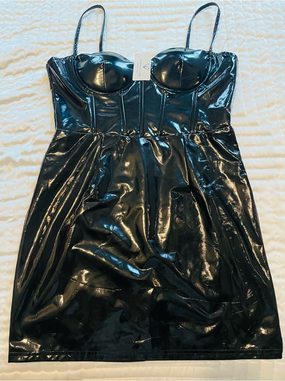 Windsor Black Shiny Bustier Mini Dress